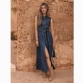 thumbnail image 2 of Women's Summer Button Down Denim Shirt Dress Business Casual Belted Sleeveless Midi Long Jean Dress, 2 of 5