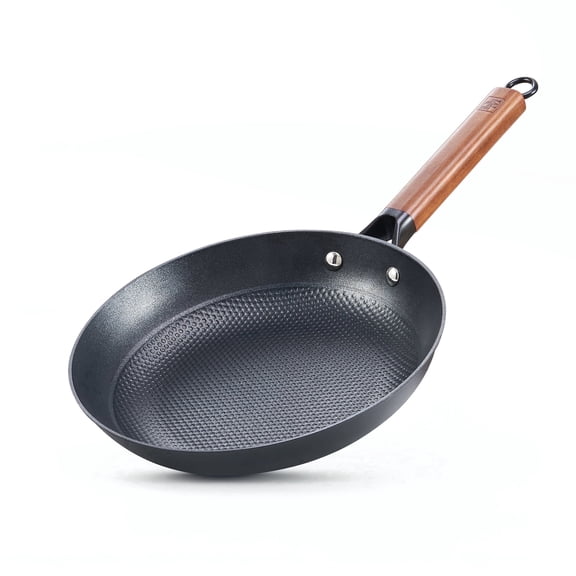 D&M Cast Iron Skillet, 8 Inch Nonstick Frying Pan with Detachable Acacia Wooden Handle, Honeycomb Non stick Omelet Egg Pan, Easy Clean Oven Safe Pans for Cooking