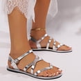 thumbnail image 4 of Rokment Womens Fisherman Flat Flip Flops Sandals Stylish Casual Leather Ankle Strap Strappy Low Heel Walking Dress Sandals Beach Summer Footwear Silver Size 6, 4 of 7