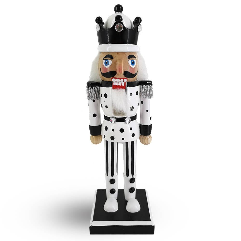 10-Inch Black and White Polka Dot Wooden Nutcracker King