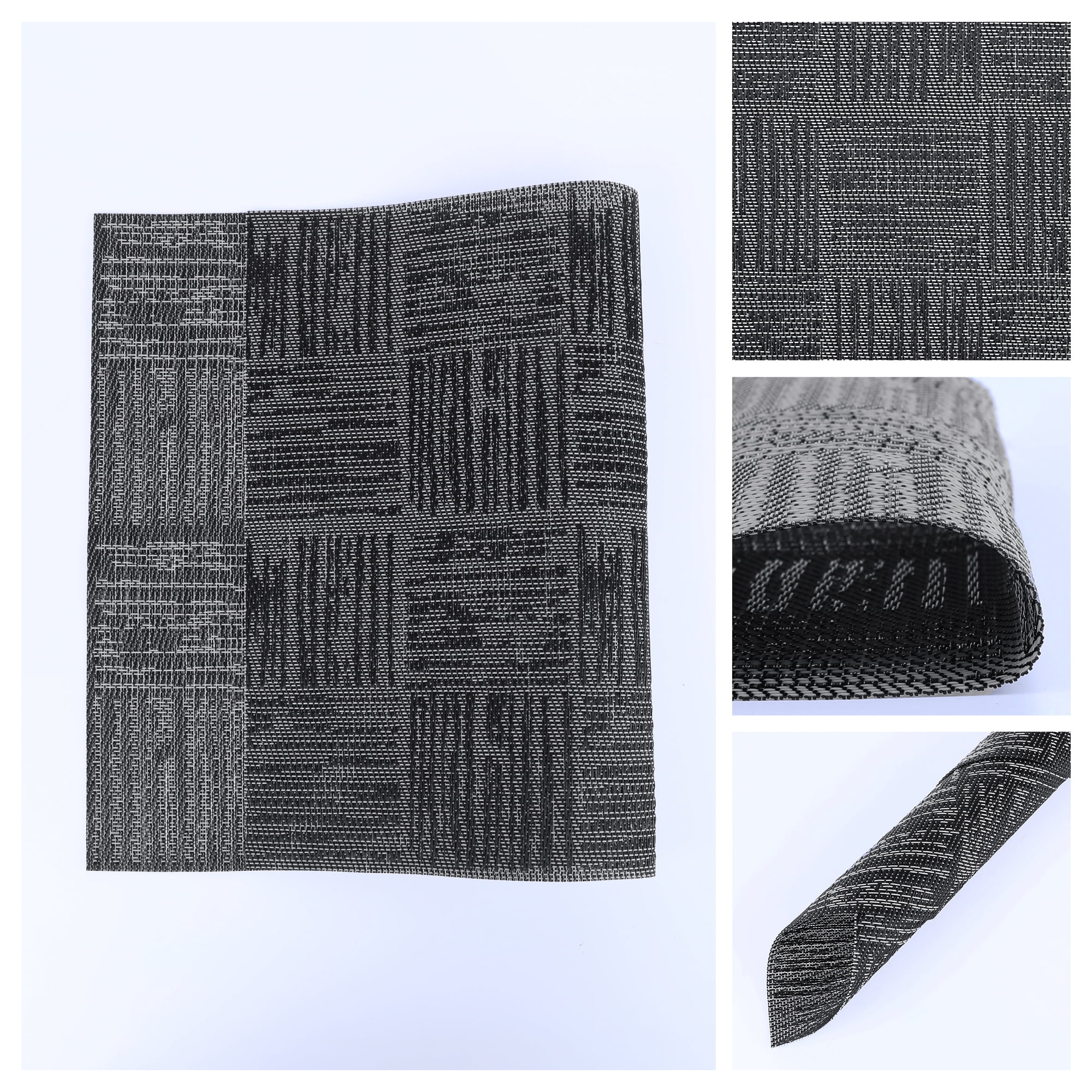 Unique Bargains Vinyl Placemats for Kitchen Dining Table Wipeable Mat Black 18x12in