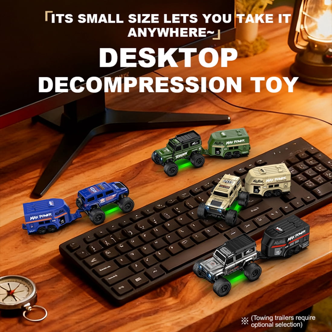 1/64 Scale 2.4G Full Proportional RC Rock Crawler with Detachable Trailer, LED Lights, Dual Velocity Mode, Mini Off-Road RC Monster Truck for Indoor & Outdoor