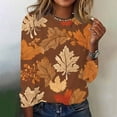 thumbnail image 2 of Women's Plus Size Long Sleeve T Shirt Maple Leaf Graphic Athletic Crewneck Fall Tops Quick Dry Loose Sweatshirt (5XL, Brown), 2 of 4