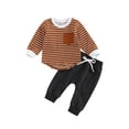 thumbnail image 1 of xiaxaixu Toddler Boys Autumn Outfit Sets Long Sleeve Striped Tops + Solid Color Drawstring Pants, 1 of 9