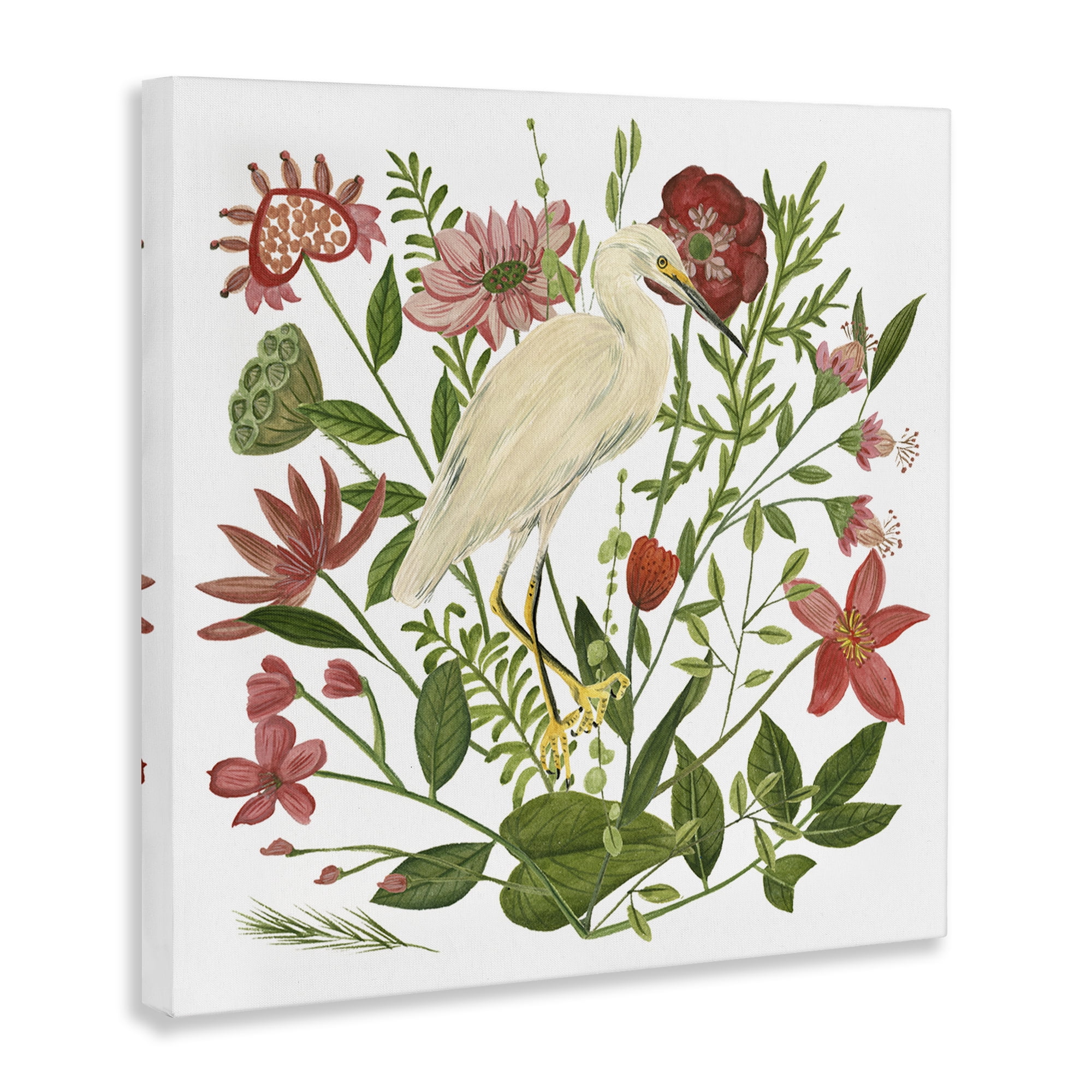 Stupell Industries Nautical Flowers & Egret Landscape Painting Gallery Wrapped Canvas Art Print Wall Art, 30 x 30
