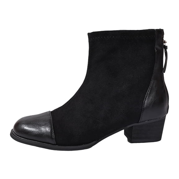 YLYL Women Suede Ankle Boots Chunky Heel Round Toe Zipper Comfy Casual Fall Winter Motorcycle Boots