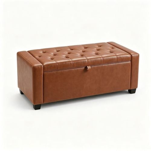 43.3" Storage Ottoman Bench, Upholstered Bedroom Bench with High-Resilience Foam Cushion, Sturdy Wood Frame, Dual Safety Hinges, Multi-Purpose for Living Room, Entryway & End of Bed