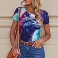 thumbnail image 4 of KLL Women 's Crew Neck Bodysuit Jumpsuits Starry Multicolored Wolf Print Short onesies Stretch T Shirts, 4 of 5