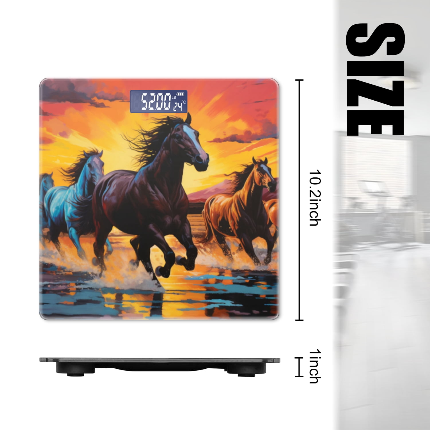 High Precision Body Weight Scale Smart Bathroom Scales with Large LCD Display(400lbs),Decorative for Bedroom-Horses Running Along The Riverbank With The Sunset Sky