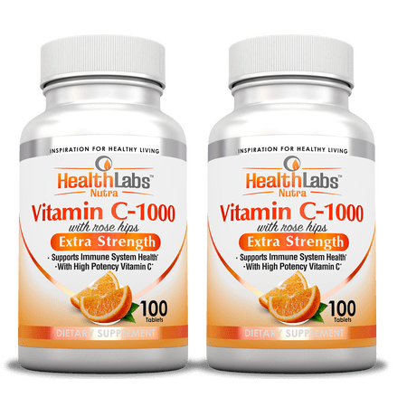 Health Labs Nutra Extra-Strength Vitamin C 1,000mg with Rose Hips (Pack of 2)
