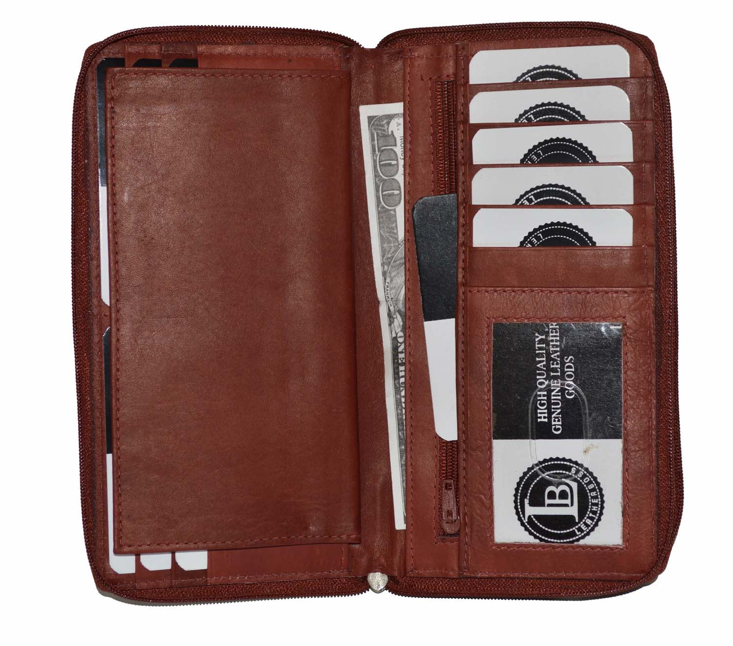 RFID Premium Leather Zipper Travel Credit Card Passport Wallet Brown 
