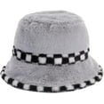 thumbnail image 4 of CoCopeaunts Mens Bucket Hat Winter Plush Warm Fashion Hundred Women Basin Cap Splicing Checkerboard Lattice Brim Fisherman Hats, 4 of 8