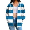 thumbnail image 2 of Sevevn Women's Color Blocked Striped Printed Pocket Zipper Long Sleeved Hooded Sweatshirt Coat Outwear Light Blue L Gift for Girls, 2 of 6