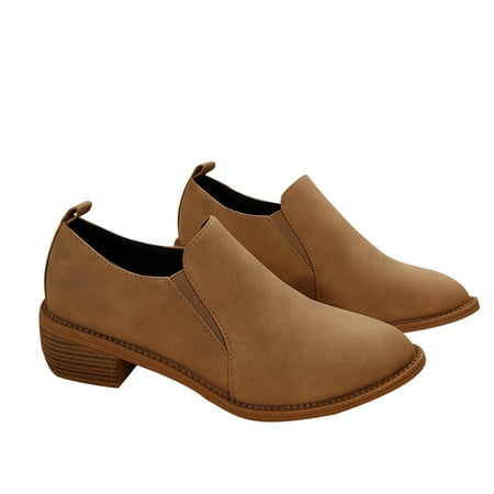 

BELLZELY Wide Width Women Shoes Clearance Women s Trade Flat Plus-size Short Leather Boots With Pointed Toe And Thick Heel Back Zipper Suede Ankle Boots