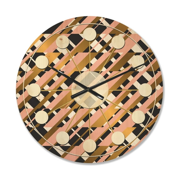Designart 'Gold Checkered Retro Pattern II' Mid-Century Modern Wood Wall Clock
