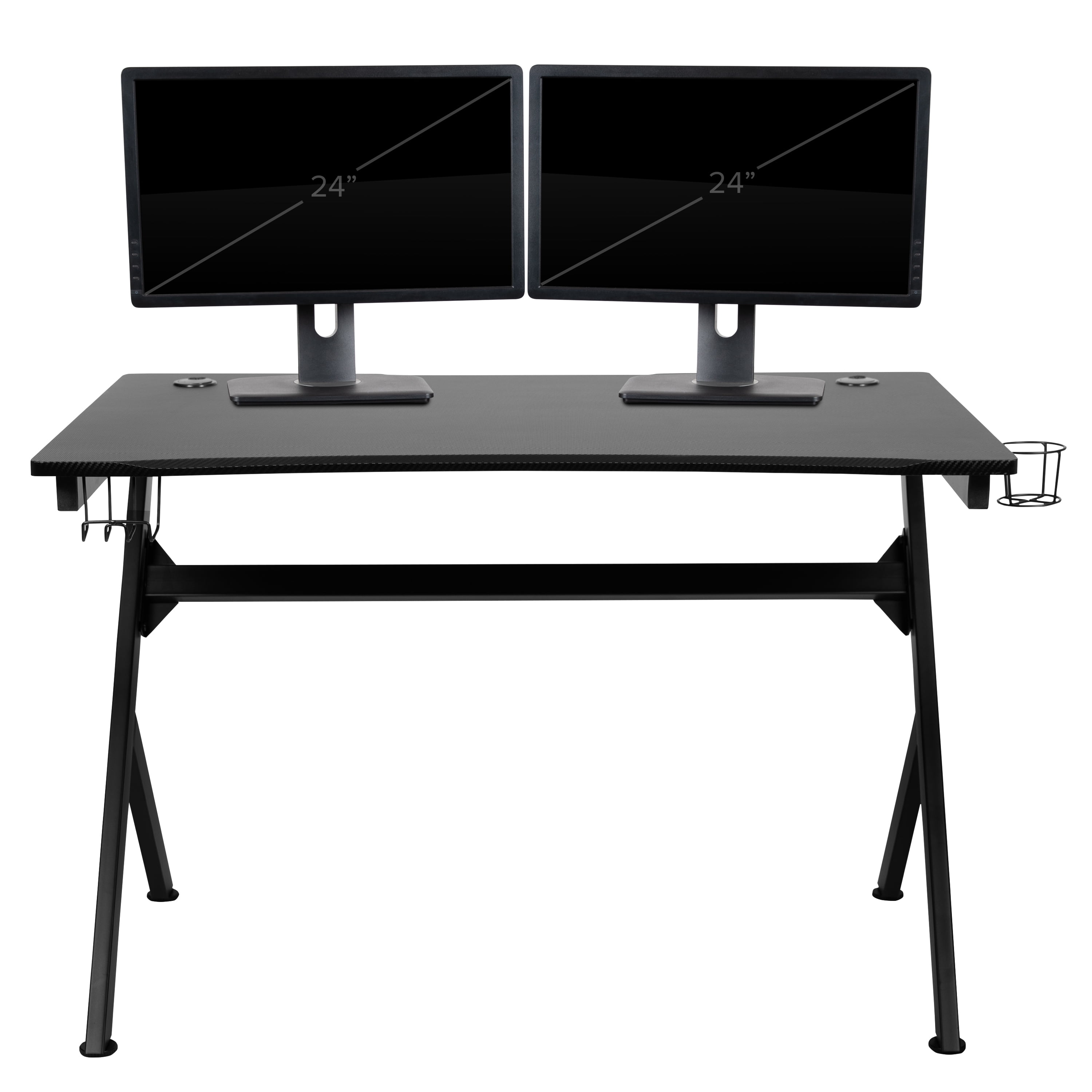 BlackArc Charlie Gaming Desk and Ergonomic Black and Red Faux Leather Gaming Chair Set with Footrest , Detachable Pillow and Headrest