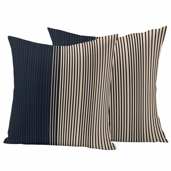 Navy Blue Black Stripe Outdoor Waterproof Pillow Covers, Contemporary Clean-lined Abstract Decorative Square Throw Pillowcase Sofa Cushion Sham for Patio/Couch/Chair, 24"x24" 2 Pack