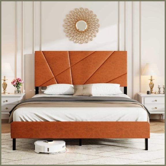 Queen Size Metal Platform Bed Frame with Under-Bed Storage, No Box Spring Needed, Vintage Brown for Master Bedroom