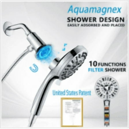 Newjoey Magnetic Handheld Shower Head, 10 Spray Settings, 5-Inch Chrome ABS with 59-Inch Hose, Dual Magnetic Brackets, Anti-Clog Nozzles, Easy Install