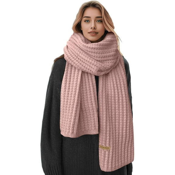 Winter Chunky Knit Scarfs Women's Thick Warm Knit Scarves Soft Long Chunky Knitted Scarf for Outddor Men & Women Pink