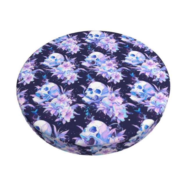Disketp blue starry sky Skull flower Funda Redonda para Taburete, Funda de Cojín para Silla de Bar Suave y Elástica-13 inch