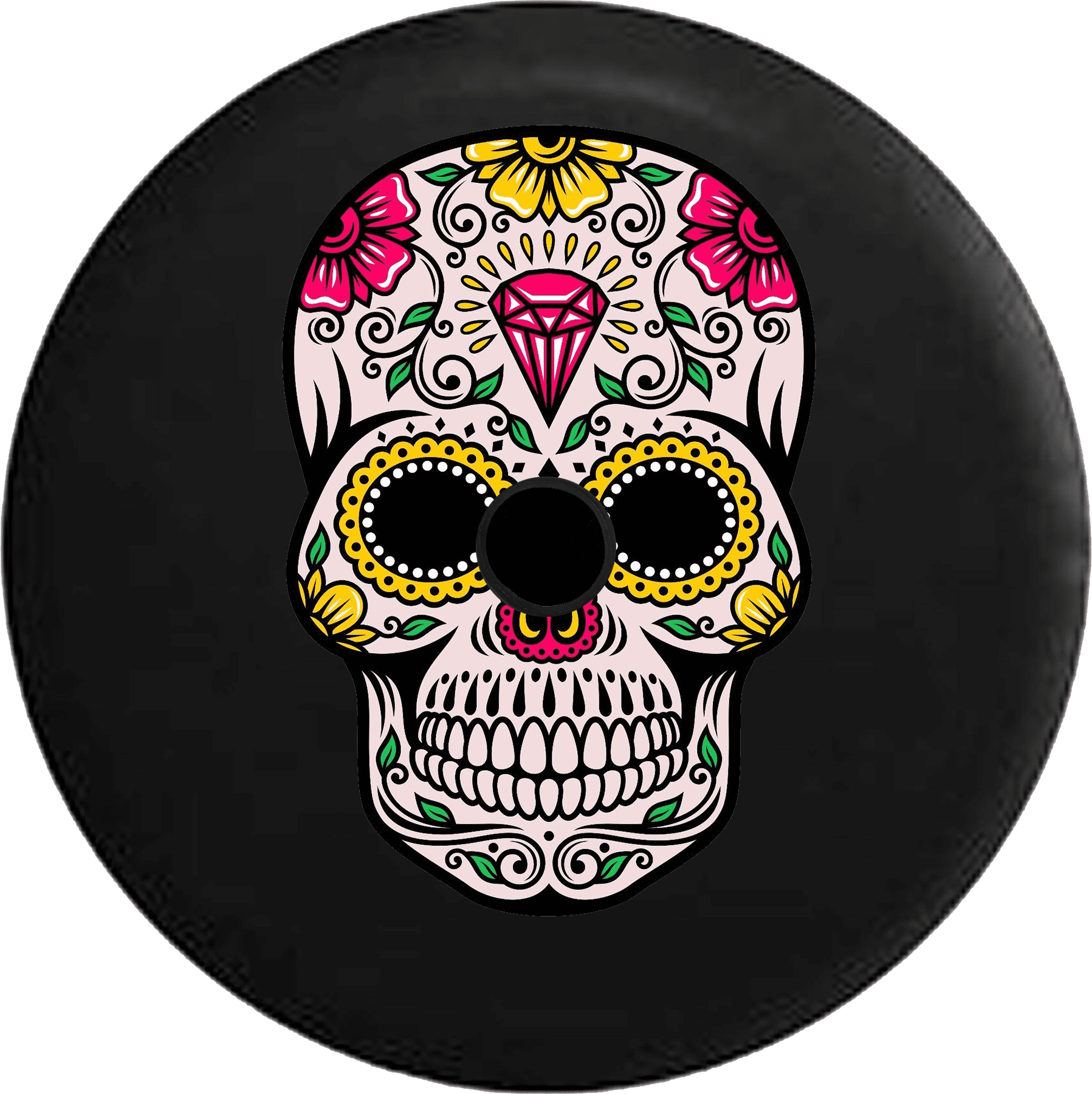 JL Spare Tire Cover Sugar Skull Artistic Heritage Halloween with Backup Camera Hole Black 33 in 