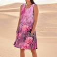 thumbnail image 2 of Women Dresses Summer Solid Color Casual Sleeveless Linen Loose Fitting Dress Floral Dress with Pockets, 2 of 5