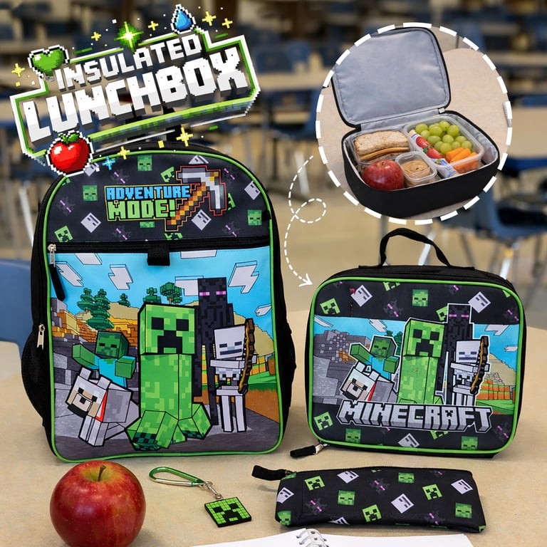 Bioworld, Minecraft 5-Piece Set, 16-inch Backpack, Multicolor