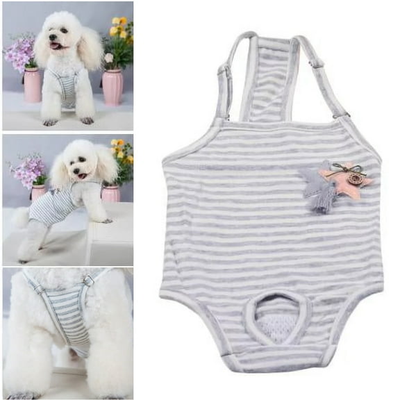 Striped Sanitary Pantie Suspender Dog Diaper, Washable Reusable Puppy Sanitary Panties Cute Pet Underwear Diaper Jumpsuits for Female Dogs