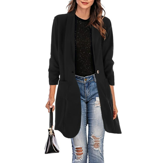 Veste Blazer de Travail pour Femme, Couleur Unie, Mode, Veste à Simple Boutonnage, Veste Extensible au Tempérament, Tunique, Cardigan Confortable, Boutonnée, Manteau Élégant