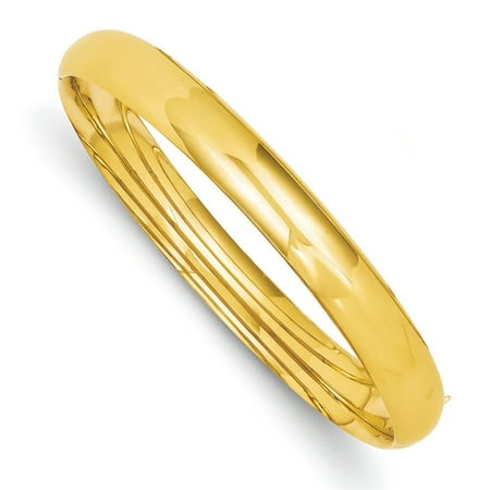 Prince Gold Bangles - 14k Yellow Gold Hollow Safety bar 8mm Oversize High Polished Hinged Bangle Bracelet - 9.4 Grams