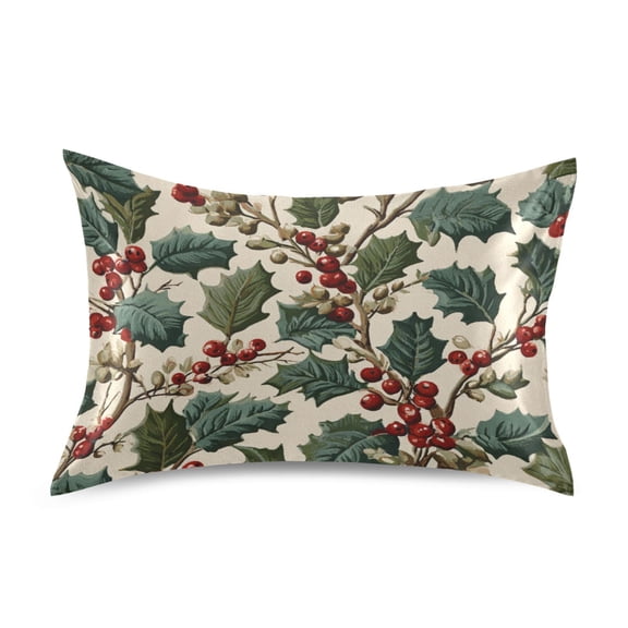 Retro Mistletoe Holly Leaves Christmas Satin Pillowcase Envelope Design Pillow Covers 1 Pack Standard Size 20" x 26"