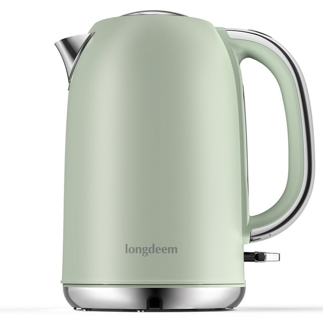 LONGDEEM 1.7L Electric Tea Kettle, 1500W Fast Heating, Stainless Steel, Auto Shut-Off, Green