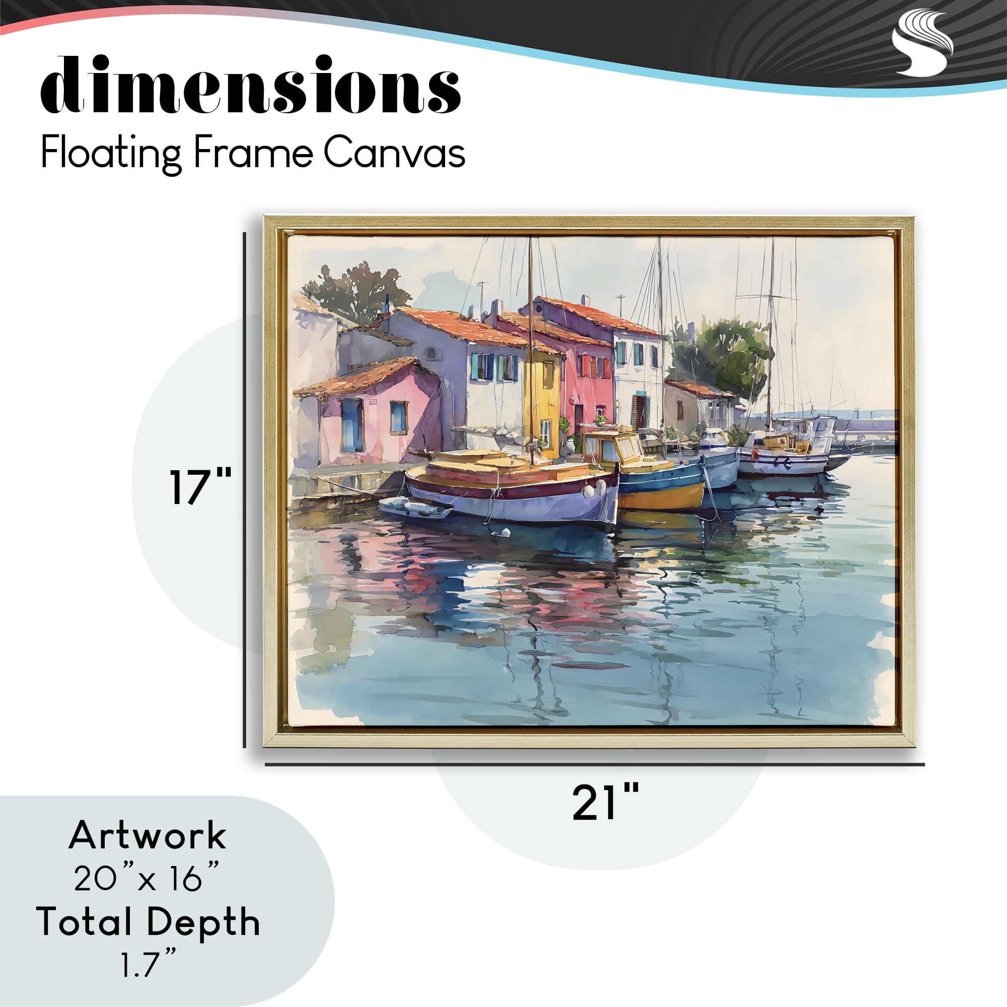 Stupell Industries Colorful Docks Harbor Gold Framed Floater Canvas Wall Art, design by Franklyn Gregory