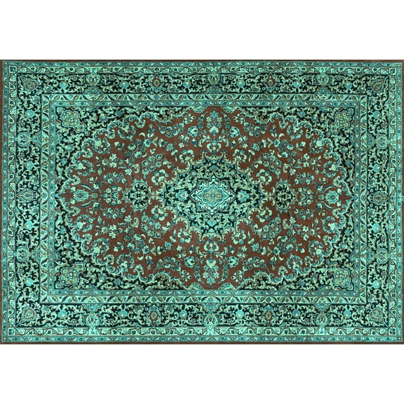 Ahgly Company Machine Washable Indoor Rectangle Persian Turquoise Blue Traditional Area Rugs, 5' x 7'