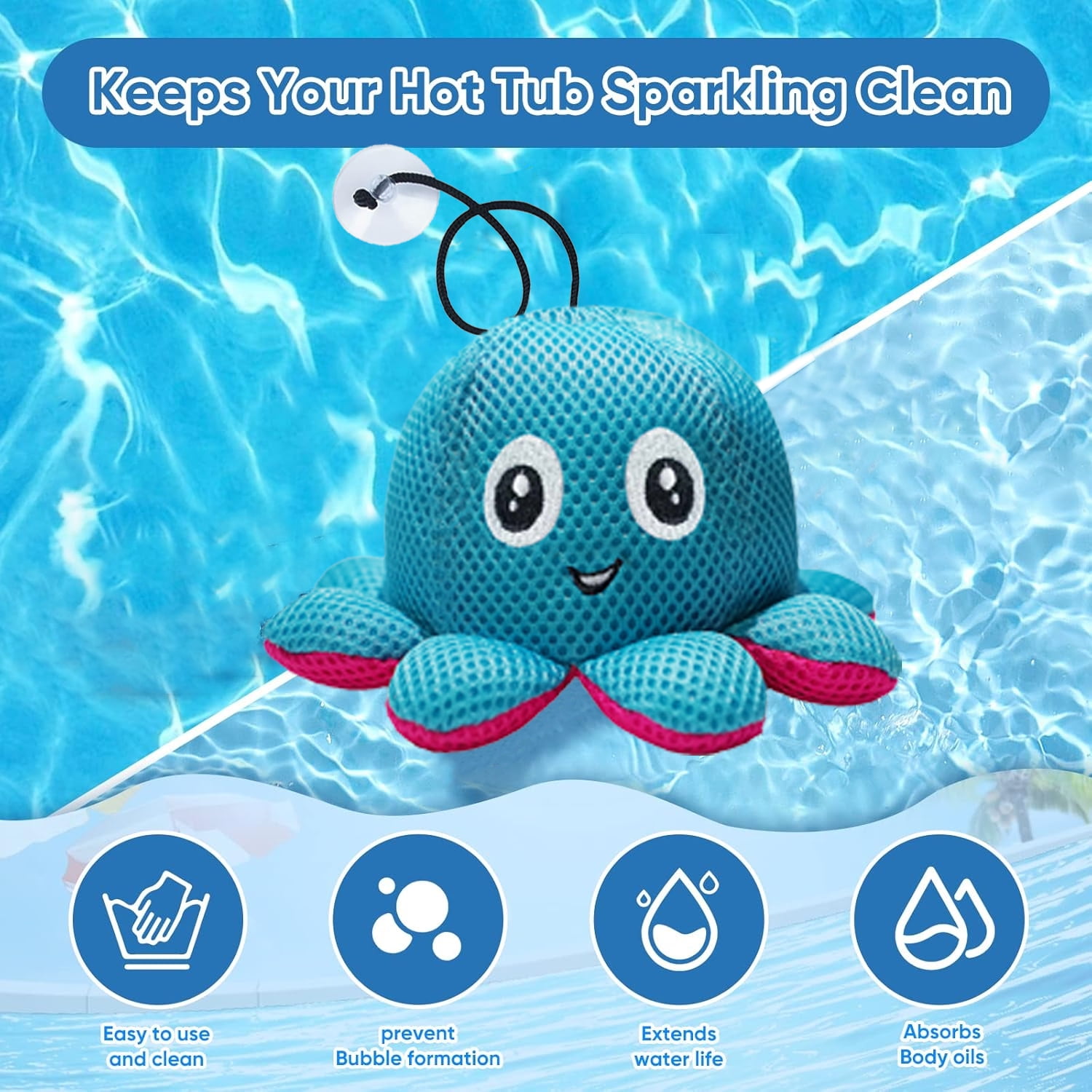 Hot Tub Scum Absorber - Reusable Floating Sponge Cleaner for Spa, Oil Absorbing Scum Remover with Waterproof Storage Bag, Keeps Water Clear, Hot Tub Accessories for Adults (1 Pack)