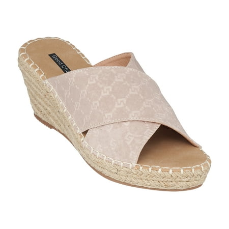 

GC Shoes Women s Open Toe Memory Foam Summer Espadrille Wedge Sandals Cross Band Slip On Platform Heels Darline/Nude/8
