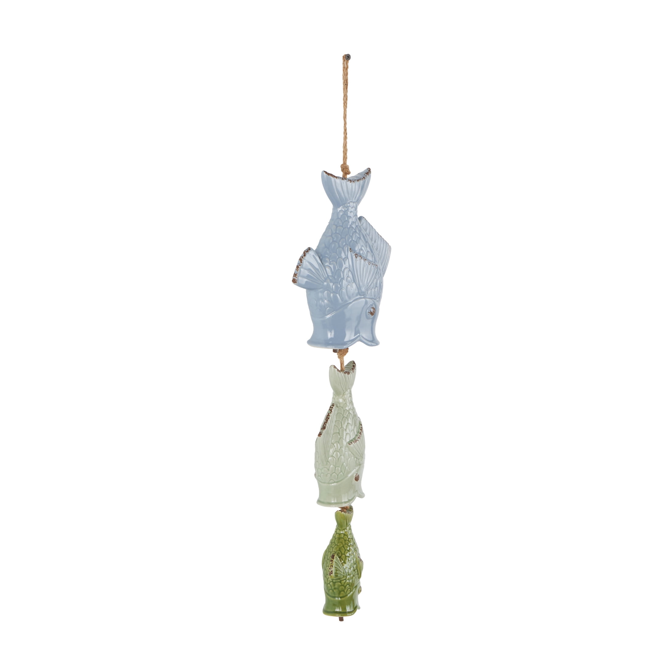 DecMode 27" Multi Colored Ceramic Fish Windchime with Brown Rope