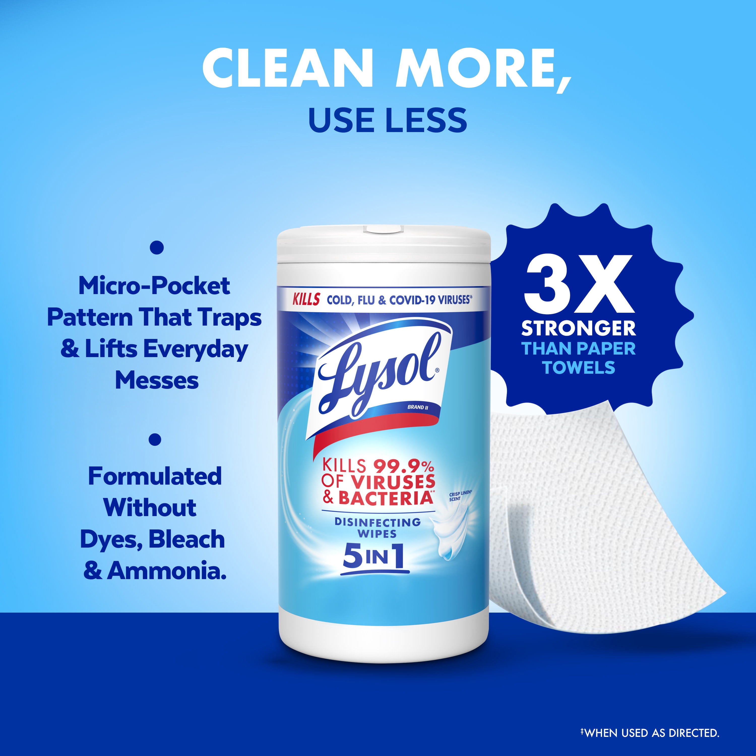 Lysol® Disinfecting White Wipes, Crisp Linen Scent, Household Cleaning Cloths, 80 Count