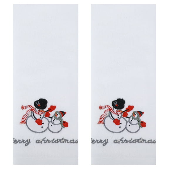 Unique Bargains Christmas Cotton Hand Towels Cute Bathroom Hand Towel Set White 2-Piece