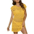 thumbnail image 3 of TARIENDY Summer Crochet Cover Ups for Women Mesh Knit Boho Bathing Suit Coverups Hollow Out Cap Sleeve Swimwear Coverup Beachwear Yellow Free Size, 3 of 4