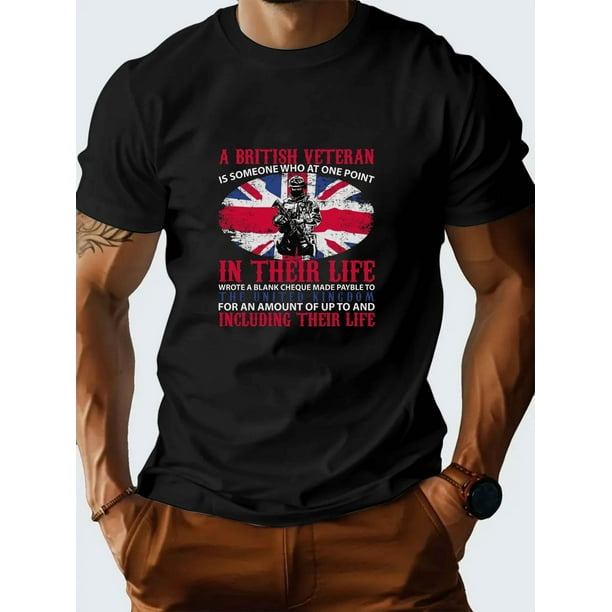 Men'S Short-Sleeved T-Shirts for Spring And Summer Featuring Prints, Celebrating British Veterans Day.