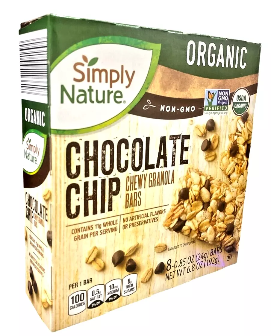 Pack of 2 – Organic Non-GMO Chocolate Chip Chewy Granola Bars (8 Bars per Box)
