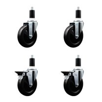 5 Inch Hard Rubber Wheel Swivel 1-3/8 Inch Expand Stem Caster Set 2 Brakes SCC