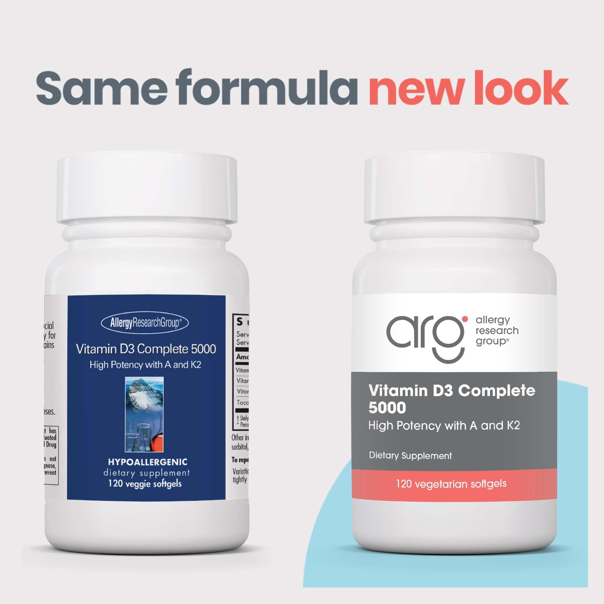 ARG Vitamin D3 Complete 5000 - Delivers 125 mcg Vitamin D3 - With Vitamin A & K2 - Supports Bone Strength, Immune Balance & Healthy Mindset - 120 Servings - 120 Capsules