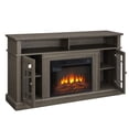 thumbnail image 4 of Classic 58" Rustic TV Stand with 23" Electric Fireplace Insert, Media Entertainment Center Console Table for TV up to 65" with Open and Closed Storage Shelves and Cabinets (Black+Dark Walnut), 4 of 8