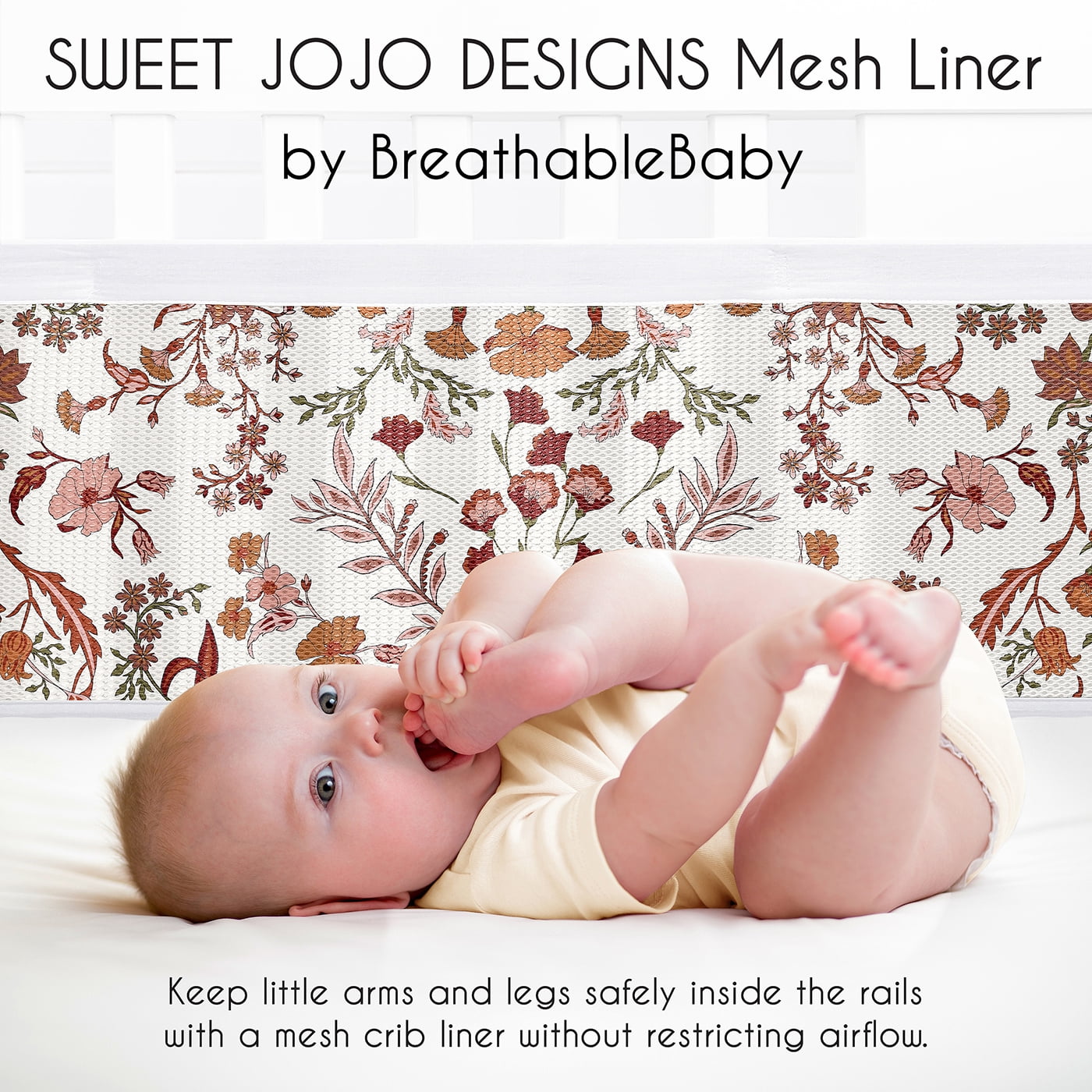 Sweet Jojo Designs + BreathableBaby Boho Floral Wildflower Orange and Ivory Breathable Mesh Crib Liner Pad