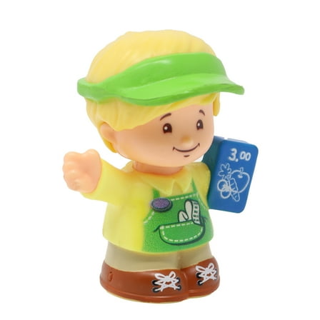 Replacement Part for Fisher-Price Little People Manners Market Grocery Store Playset DYJ29 - Replacement Eddie Figure as Shopkeeper - Wearing Green Visor and Holding Tablet
