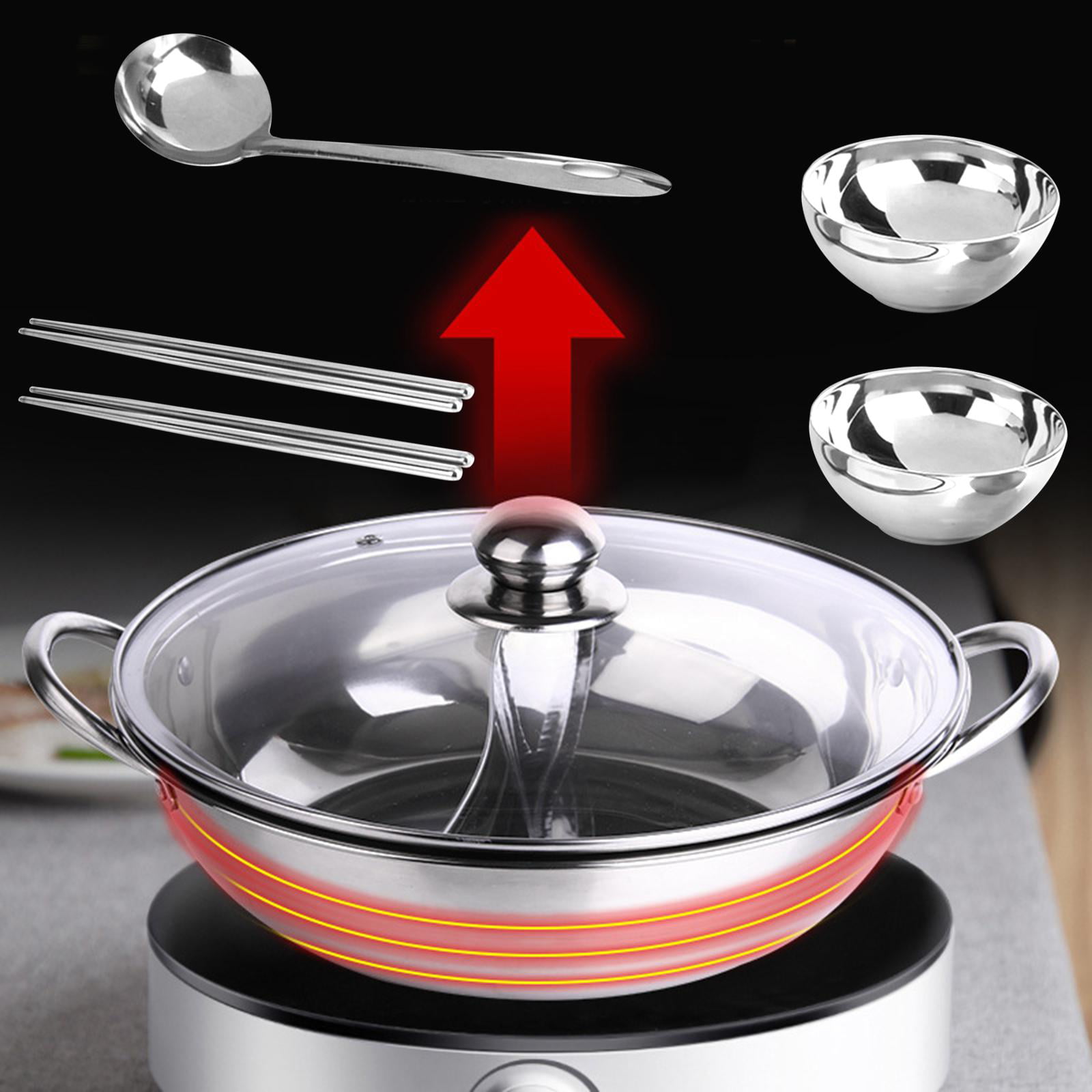 28cm Hot Pot Twin Divided Stainless Steel 28cm Cookware Hot Pot Ruled  Compatible Soup Stock Pots Home Kitchen 