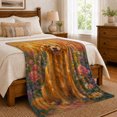 thumbnail image 6 of YShenghong Painterly Golden Retriever Surrounded By Colorful Garden Flowers Printed Flannel Blanket, 6 of 7